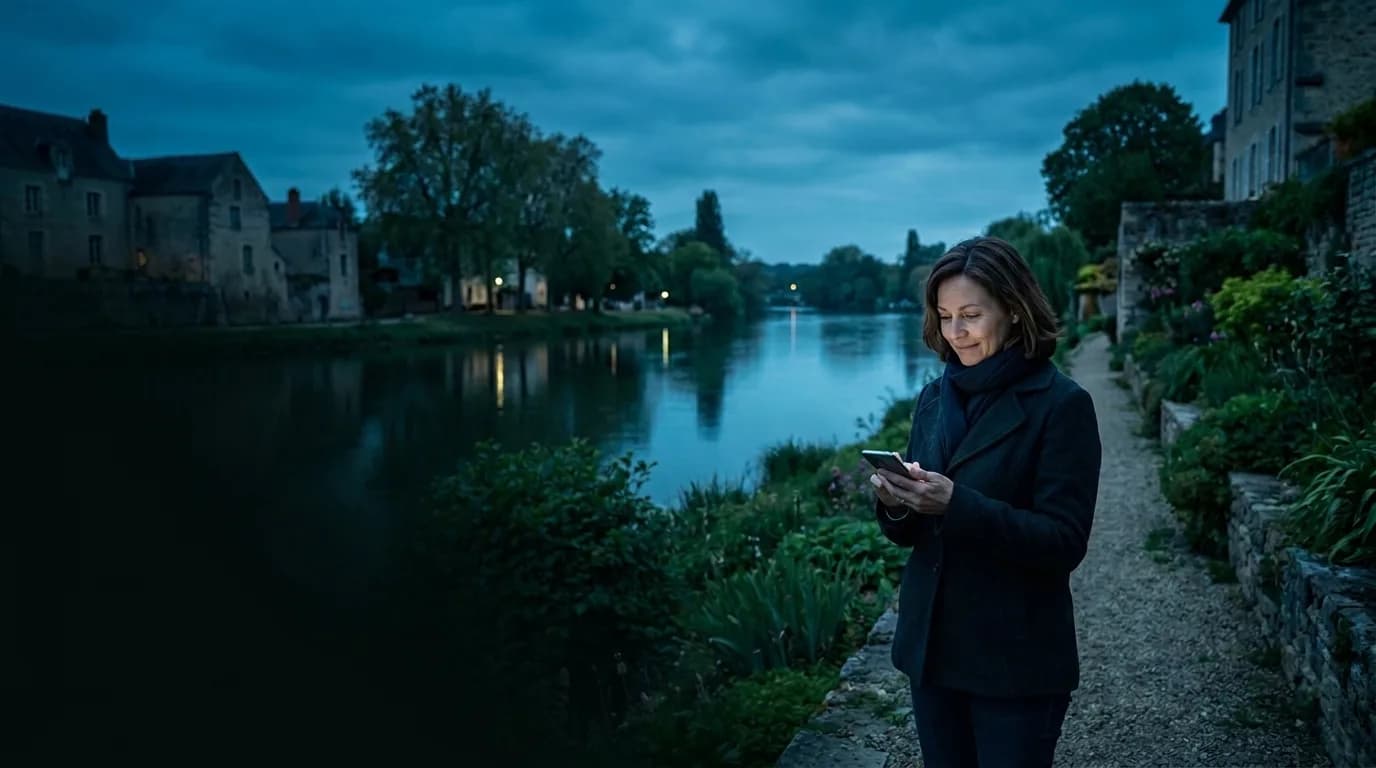 Riverain observant le niveau d'une rivière depuis ses berges