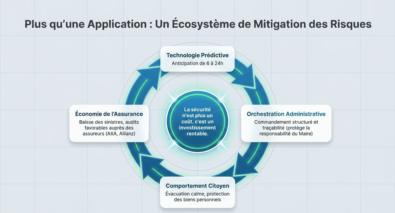 Plus qu'une application : un écosystème de mitigation des risques - Technologie Prédictive, Économie de l'Assurance, Orchestration Administrative, Comportement Citoyen